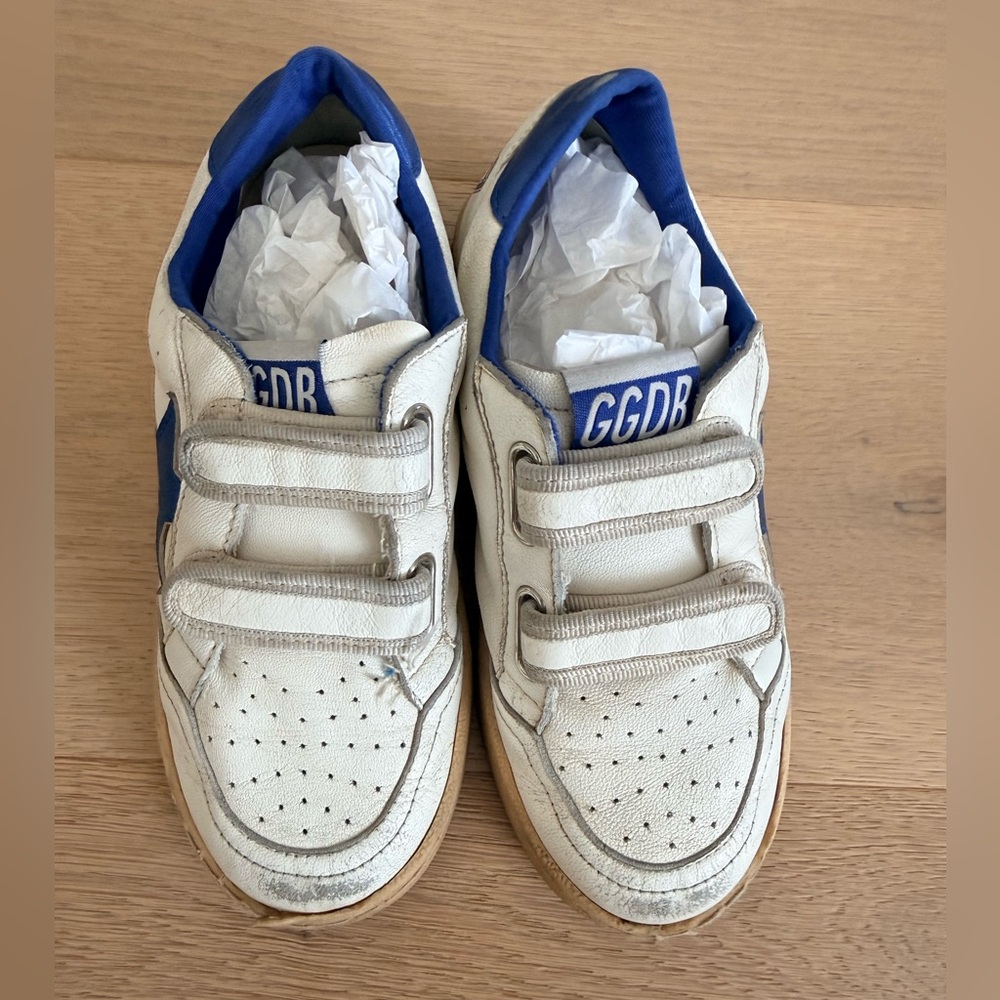 Size 32 Kids White and Blue Golden Goose Sneakers